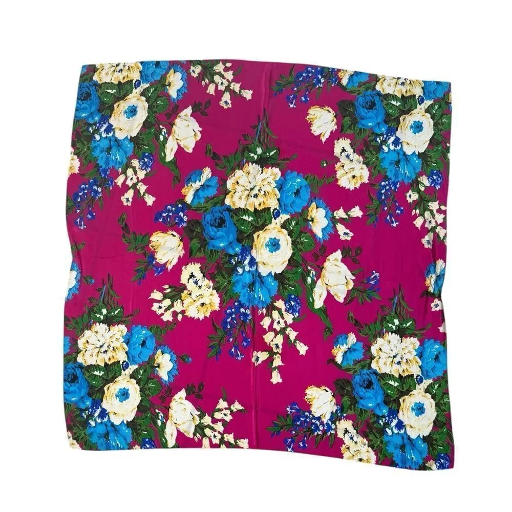 Club Echo Vintage Gorgeous Vivid Magenta Floral Silk Scarve